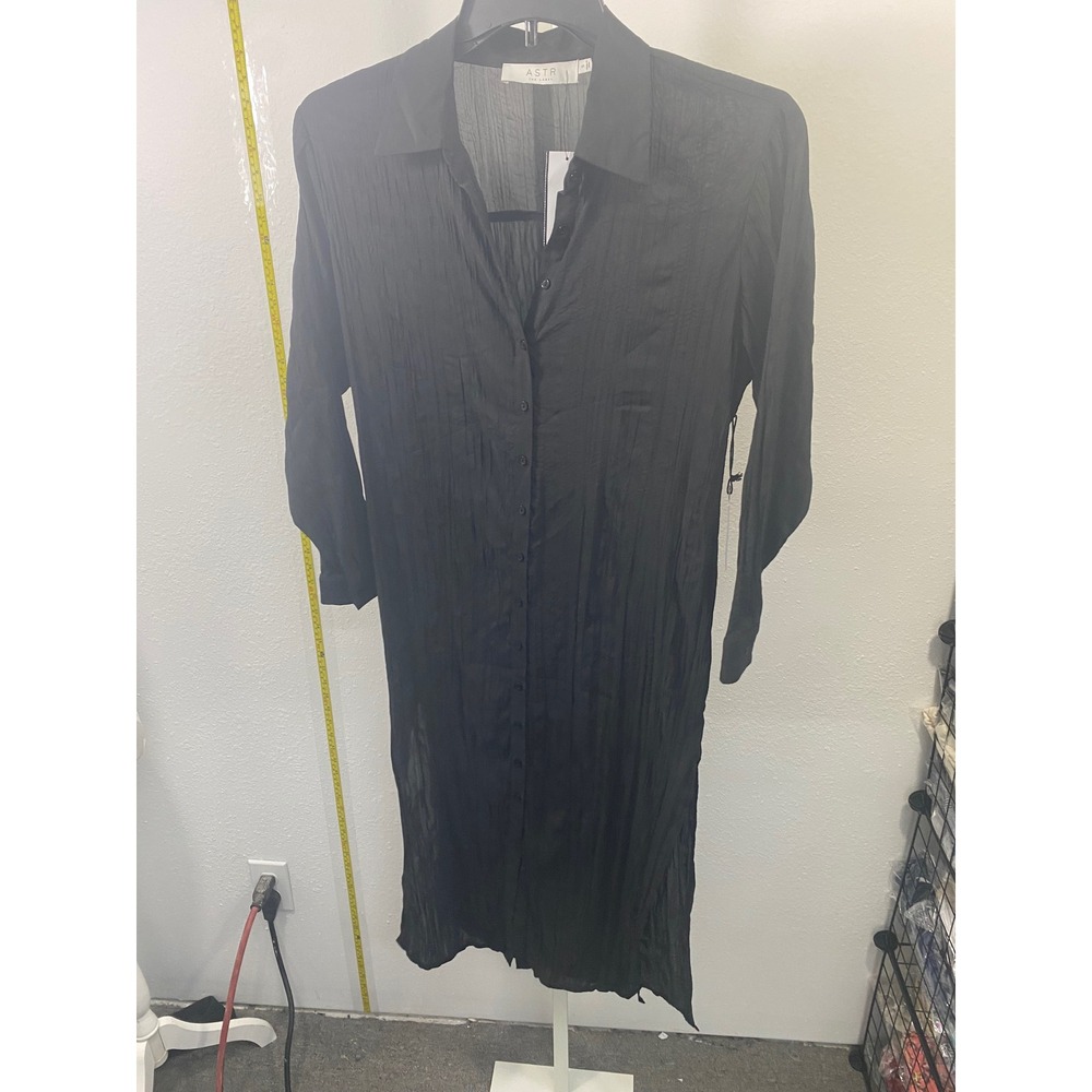 ASTR The Label Black Crinkle‎ Chiffon Button Down Shirt Dress Small New